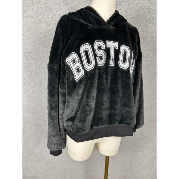 Planet Heart Juniors' Cozy Faux Fur Hoodie "BOSTON" Black Size Large NWT's - Picture 3 of 8